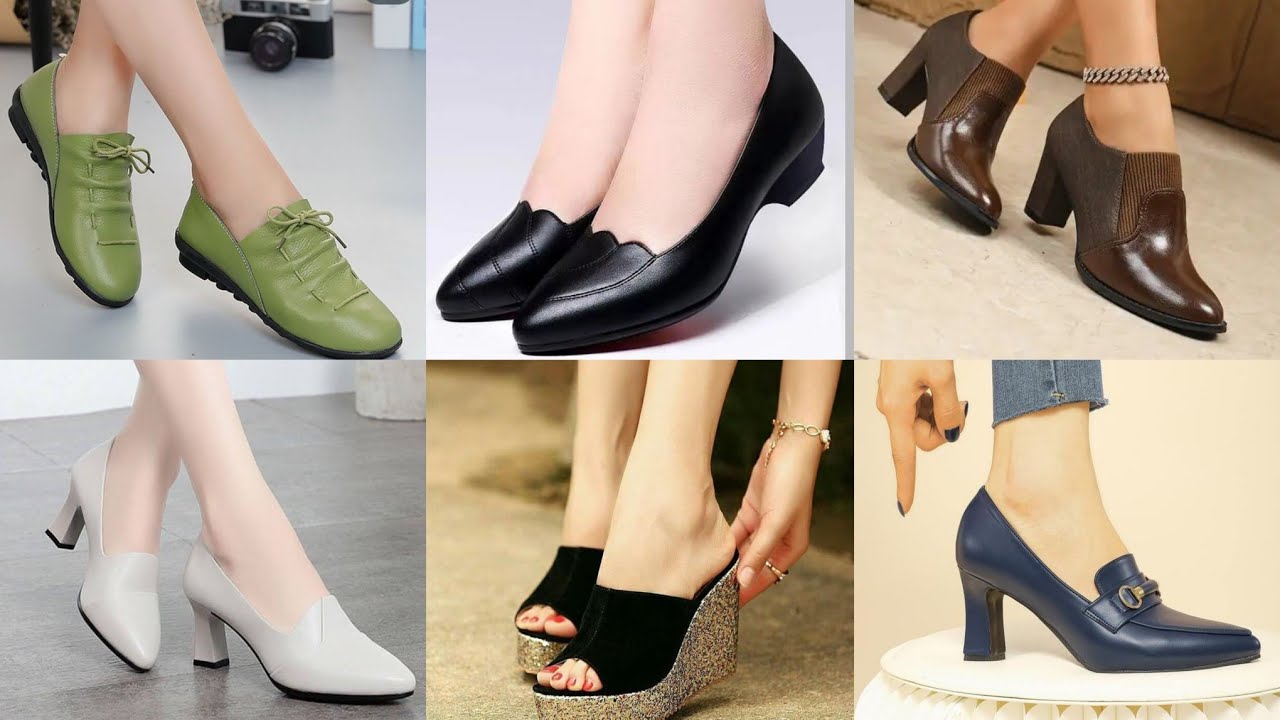 Представлена ​​модная женская обувь: сандалии, слипоны, туфли-лодочки, классические туфли / колле...