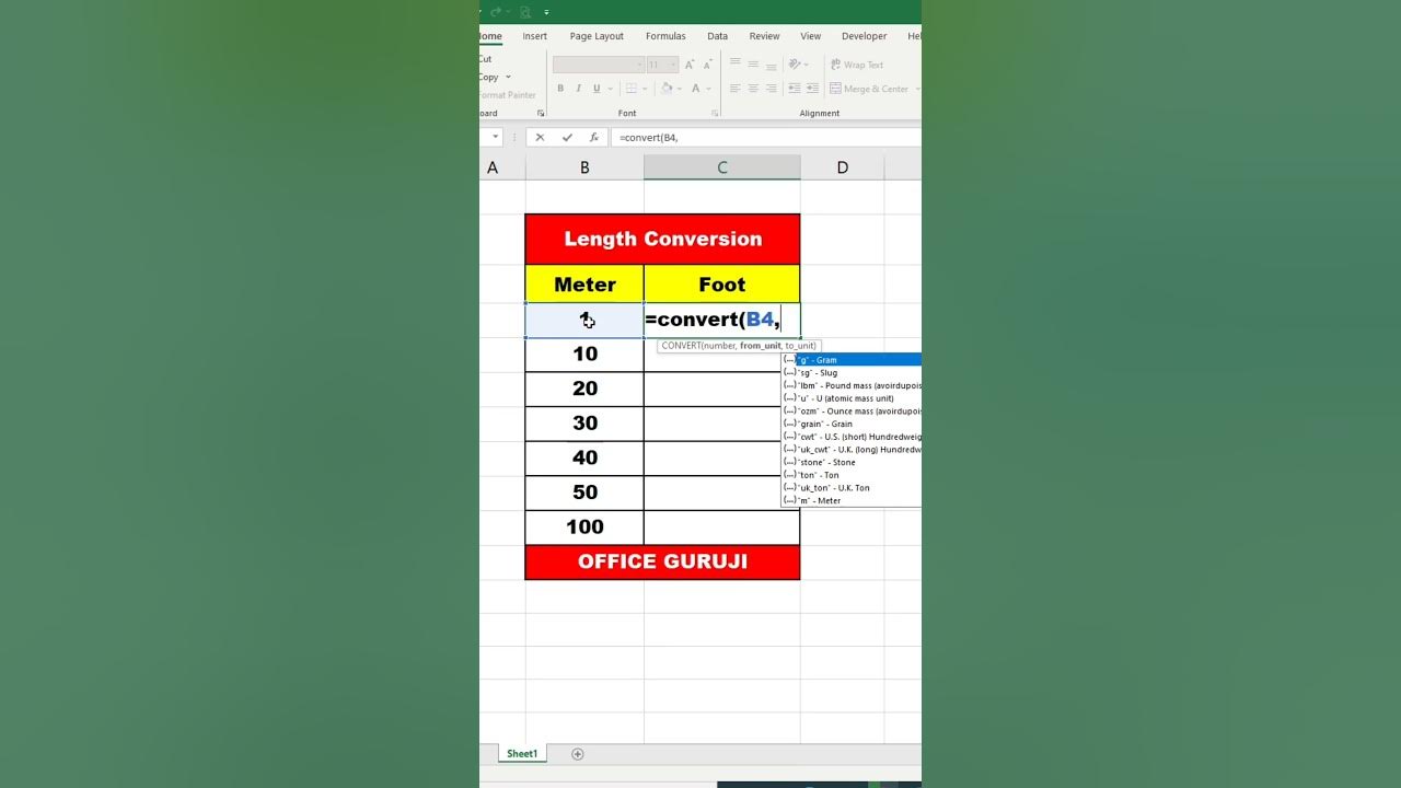 How to convert units in excel excel convert formula shorts youtube