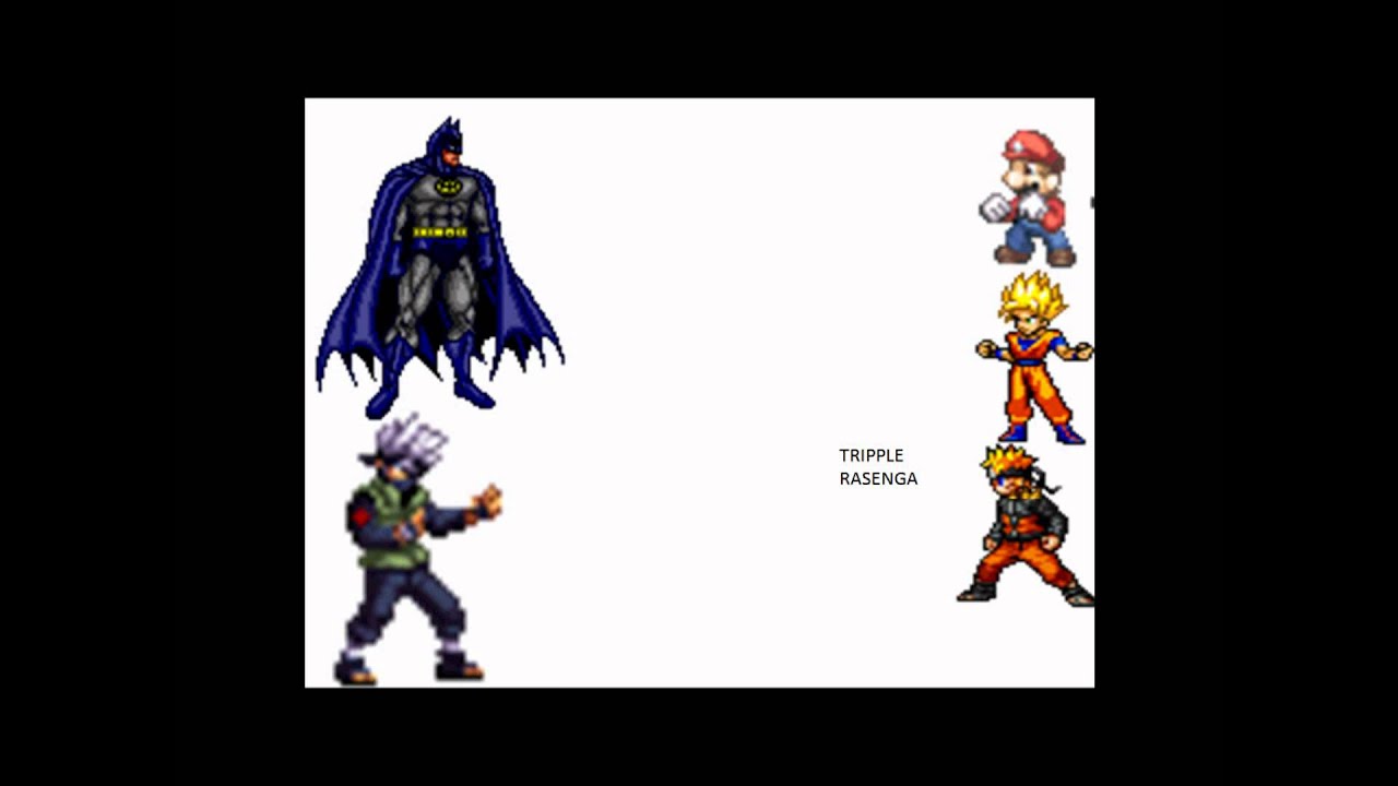 naruto vs kakashi vs sasuke vs link vs mario vs batman vs goku - YouTube