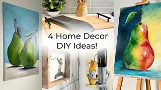 4 Home Decor DIY:Pebble wall art, IKEA hack cutting board, easy abstract painting on Canvas|ASMR diy