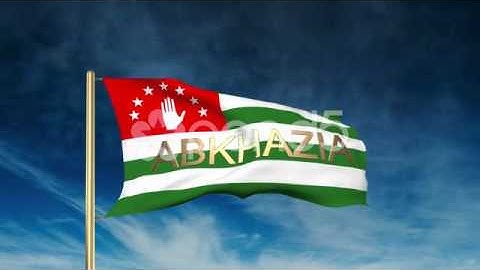 Abkhazia Flag Slider Style With Title. Waving In The Wind With Cloud Background