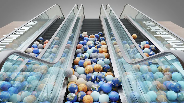 Marble Run Animation: 10,000 planets on escalator screening V03