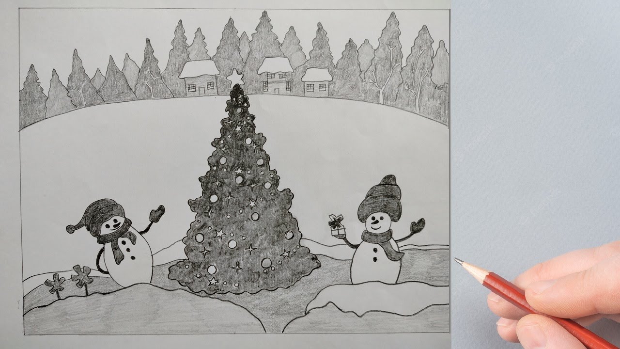 Christmas Drawings  How To Draw a Christmas Scene Step by Step  Drawing  of Christmas  YouTube
