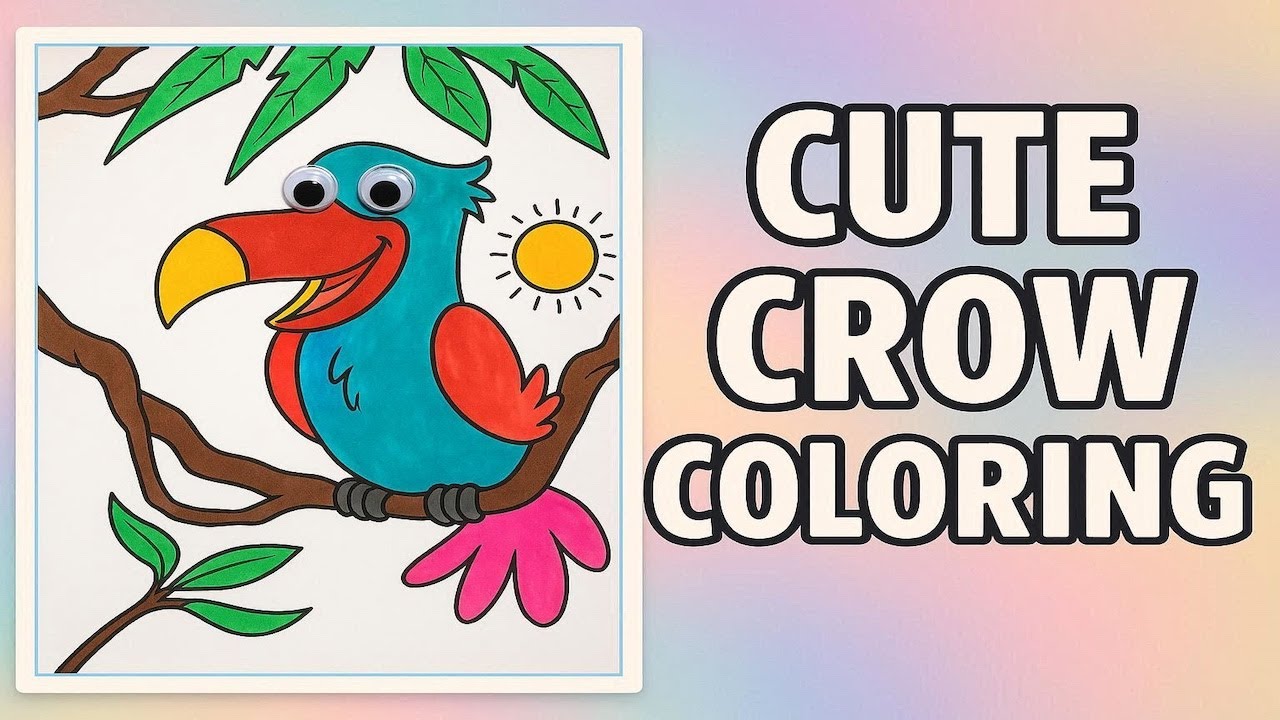 Coloring Cute Cartoon Crow 🍂 | Relaxing No-Talking Art  