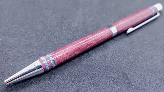 Turquoise Stone Inlay on a Purpleheart Slimline Pen