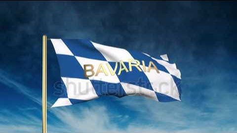Bavaria flag slider style with title. Waving in the wind with cloud background animation Stock