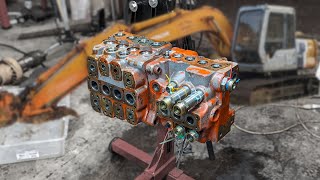 Excavator Rebuild: valve control block disassembly - Hitachi EX120-2