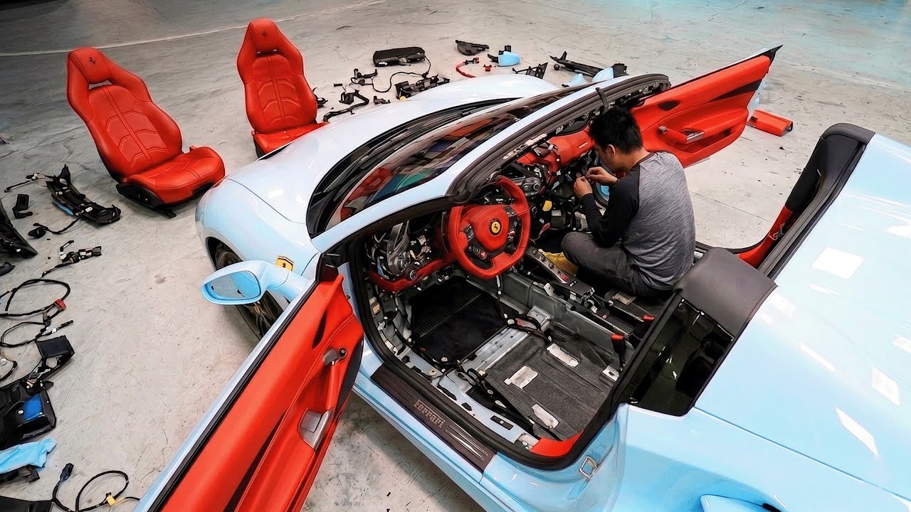 This Man Completely Disassembles the Interior of a Ferrari 488