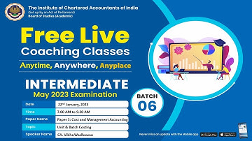 Intermediate Paper 3: CMA | Topic: Unit & Batch Costing | Session 1 | 22 Jan, 2023