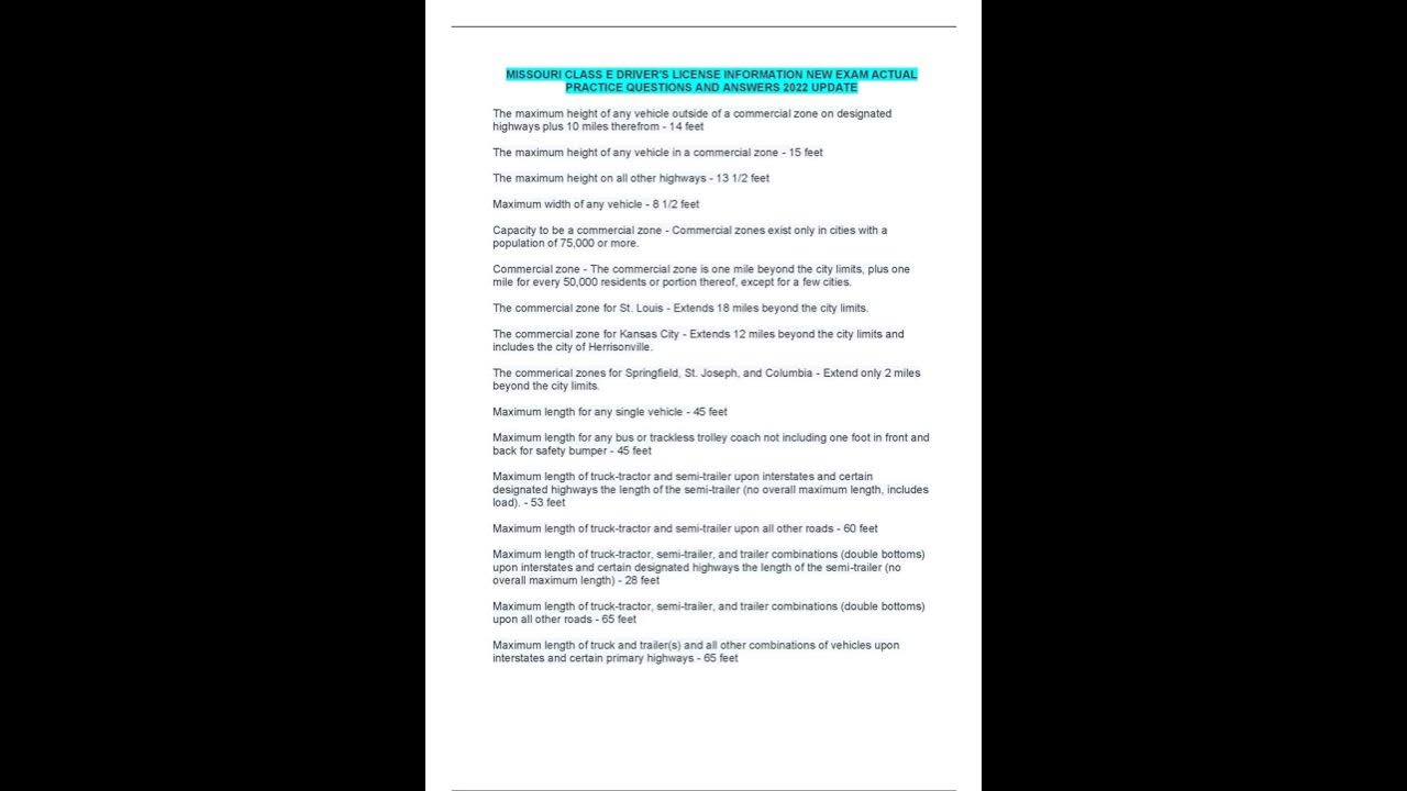MISSOURI CLASS E DRIVER'S LICENSE INFORMATION NEW EXAM ACTUAL PRACTICE