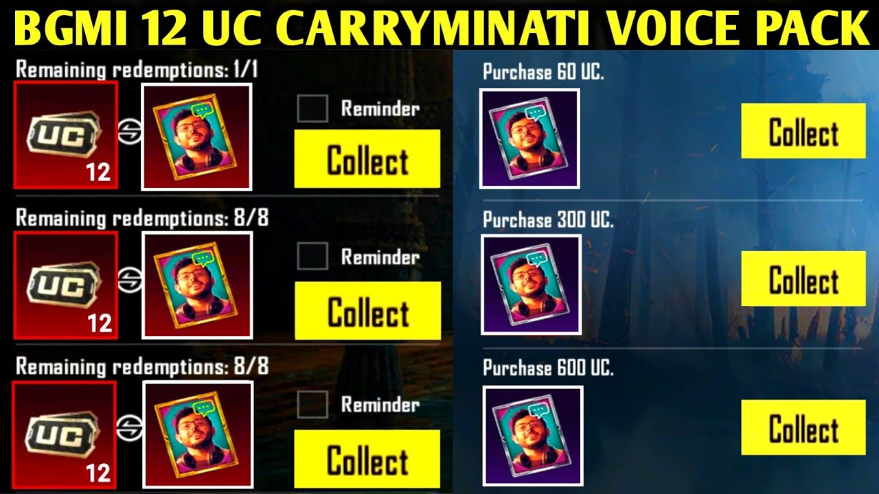 😍BGMI 12 UC CARRYMINATI VOICE PACK | GET CARRYMINATI VOICE IN DISCOUNT ...