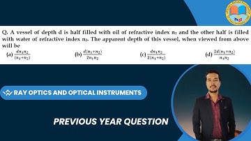 A vessel of depth d is half filled with oil of refractive index n1 and the other half is filled with
