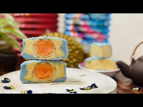 DURIAN SNOW SKIN MOONCAKE WITH SALTED EGG YOLK recipe