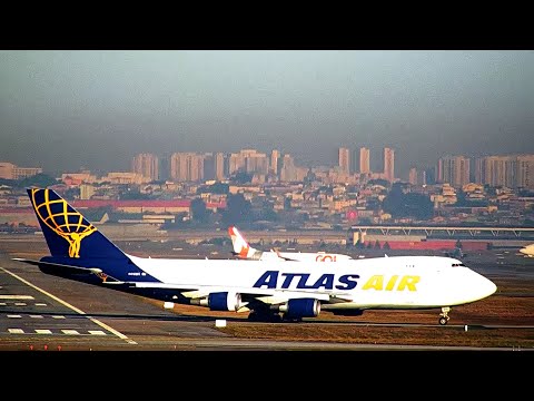 Pouso de Boeing 747 da Atlas Air no Aeroporto Internacional de São Paulo Guarulhos (SBGR)