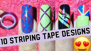 How to do nail art using striping tape| Nail Art Compilation| tape nail art designs