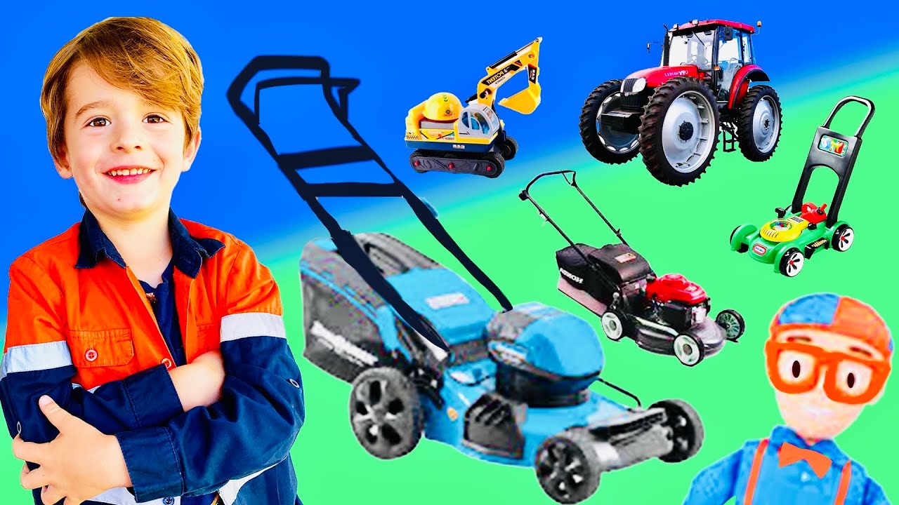 Lawn Mowers for Kids BLiPPi Toys Tractor Videos min min playtime