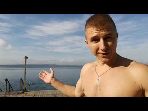 Чихуахуа Фунтик и хозяин купаются в холодном море