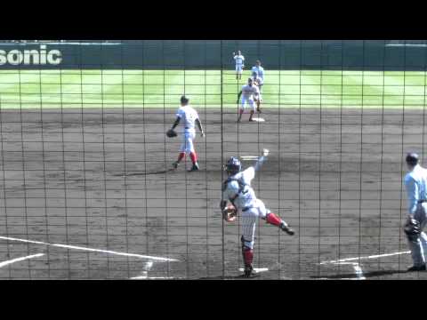 CIMG2533 20140322 第86回センバツ 3回表 豊川 氷見泰介捕手（3年） イニング間二塁送球
