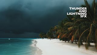 Tropical thunderstorm // Light rain // Wind through palm trees // Thunder SFX