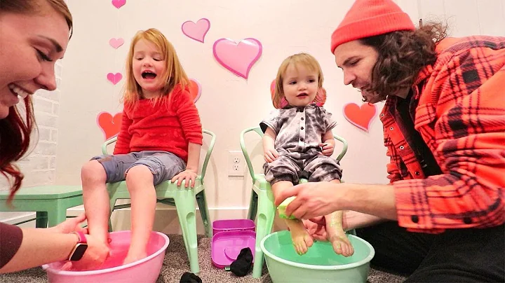 FAMiLY SPA inside our HOUSE!!  Adley surprise princess makeover and Niko has first manicure