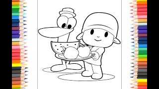 Colorir, colorindo, pintar desenho do Pocoyo e Pato   Coloriando