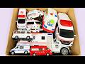 箱から救急車のミニカーをたくさん出して走らせるよ！☆ I'm going to take a bunch of toy ambulances out of the box and race them!