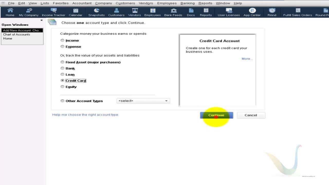 creation for credit card account in chart of account credit card chart of accounts quickbooks