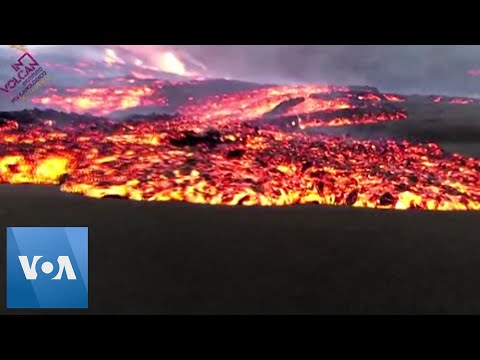 Tongues of Lava Flow Down Road as Lockdown Lifted in La Palma.