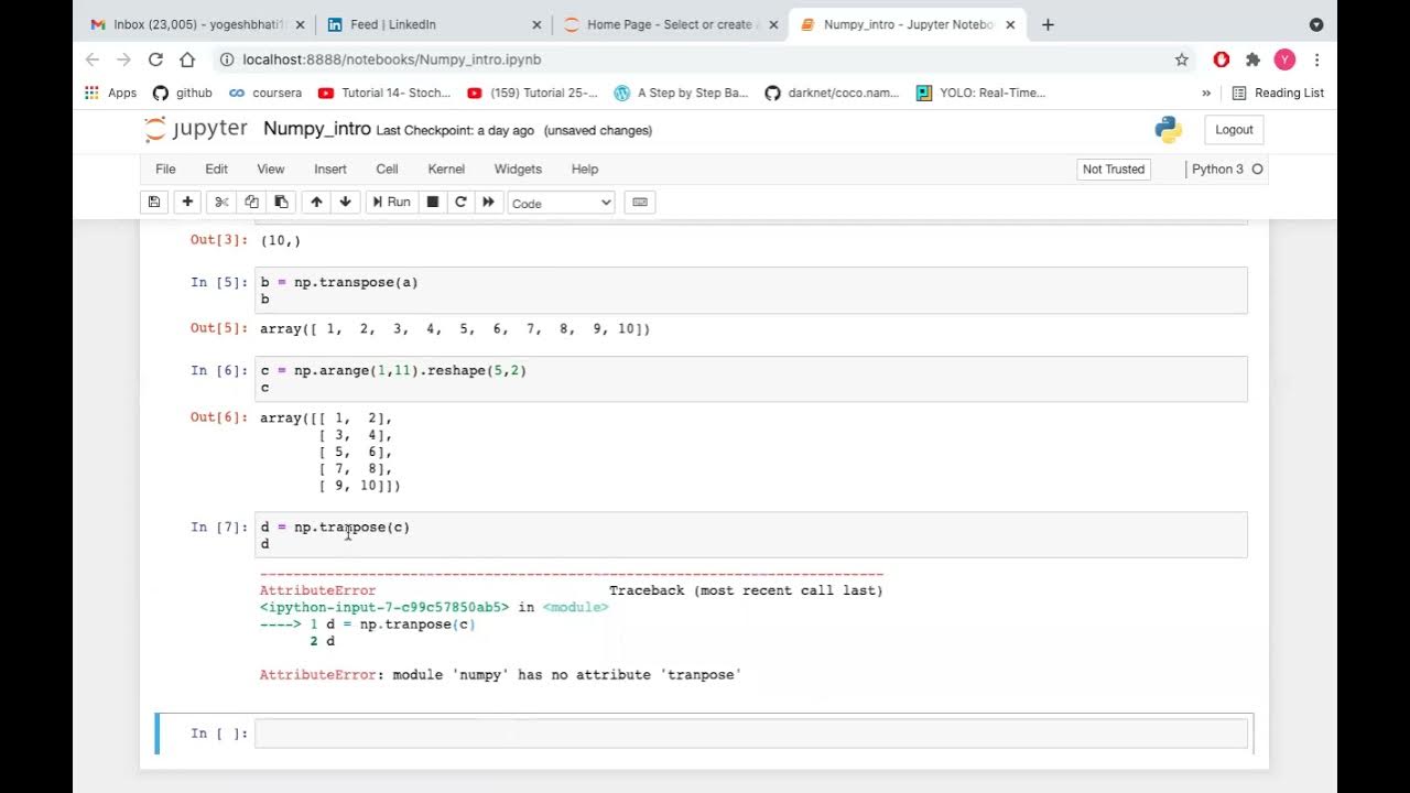 Transpose function numpy python youtube