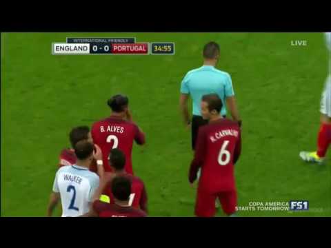 Bruno Alves KUNG FU KICKS Harry Kane In The Head - RED CARD - England vs Portugal 1-0 2016