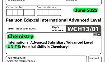 Pearson Edexcel International A level chemistry unit 3 June 2022.
