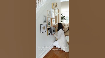 Family Photo Abstract Art Gallery Wall using thrifted material as art. #homedecor #gallerywall #diy