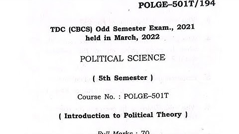 TDC 5th Sem (CBCS) | Political Science GE | Question Paper 2022 | Assam University
