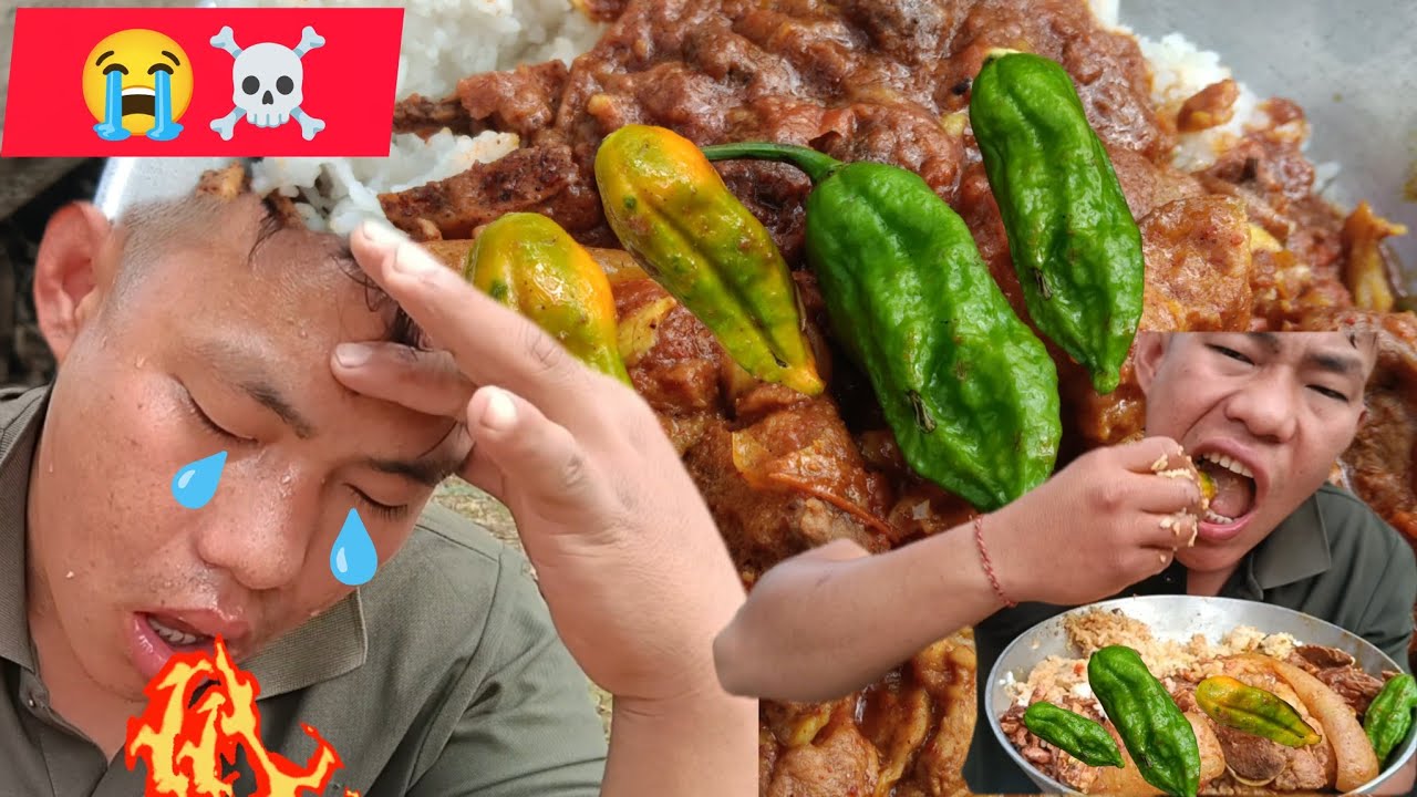 Mukbang 🤤 PORK axoni 🤤  leg curry spicy 🥵☠️🔥 n king chilli 🥵 