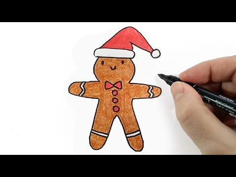 Как нарисовать Пряничного человечка в шапке Деда Мороза