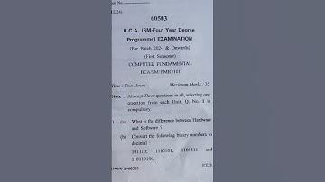 Question Paper of Computer Fundamentals for BCA 1 Semester @lectshivani