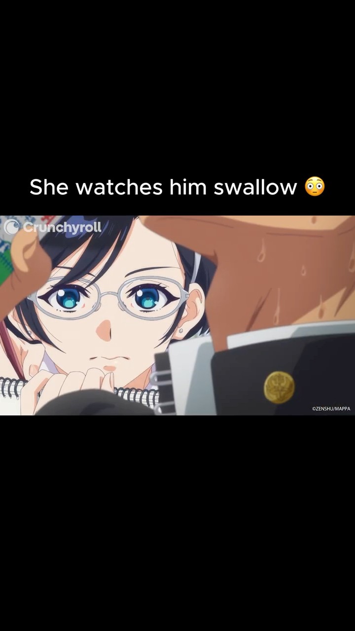 She watches him swallow