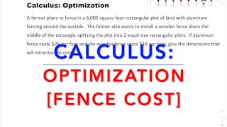 Calculus: Optimization [Cost of a Fence]