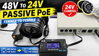 48V to 24V Passive PoE Converter with RJ45 Female-to-Female Ports Standard PoE Switch to AirCamc