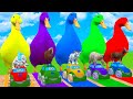 5 Giant Duck Cartoon, Cow, Mammoth, Elephant, Tiger, Paint Wild Animals Crossing Fountain Animation