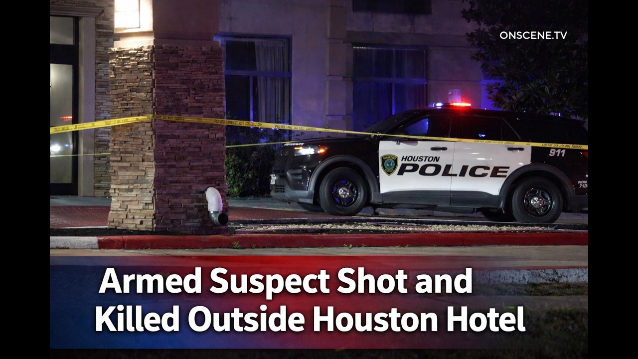 Вооруженный подозреваемый был застрелен возле отеля в Хьюстоне.