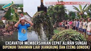 Excavator quickly clears river clogged with water spinach and water hyacinths