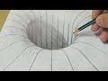 Drawing with Graphite Pencil - Round Hole Illusion - Trick Art on paper