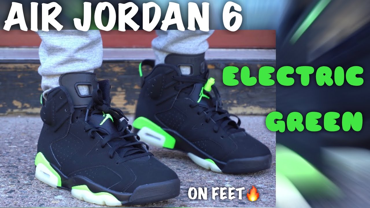 black and green jordan 6 on feet