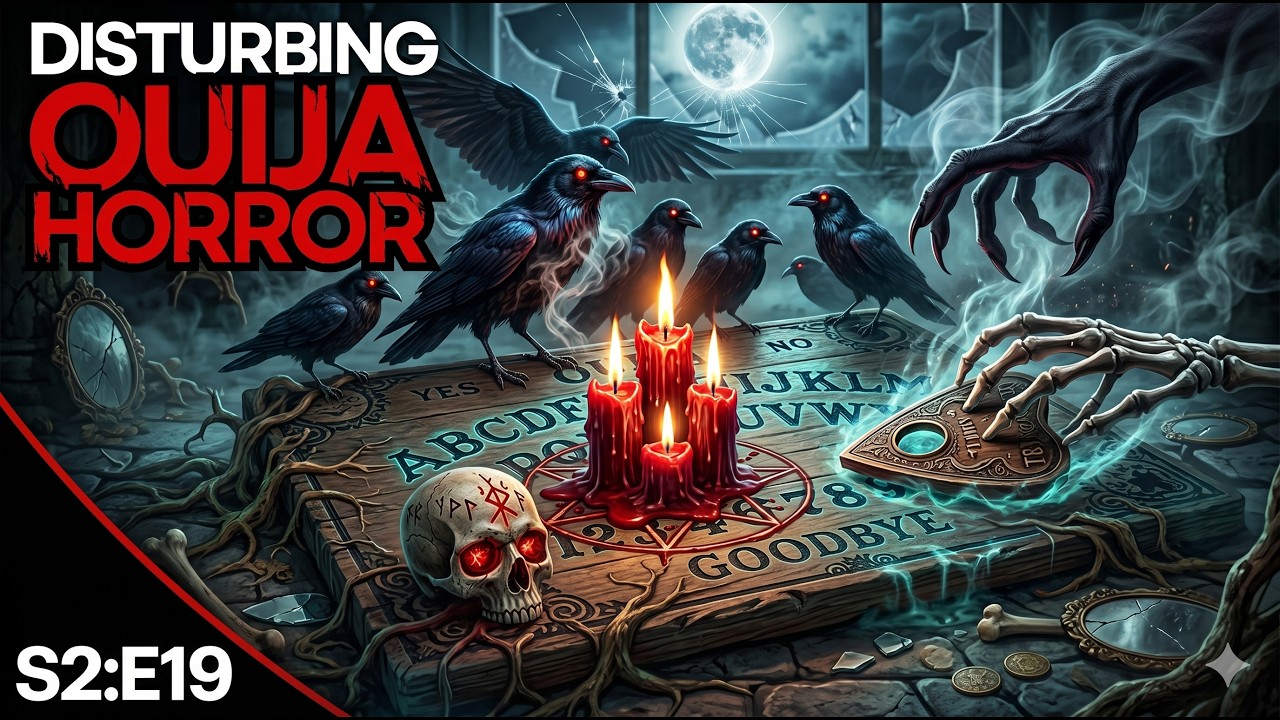 A dark Ouija board scene from the latest Sleep Stories & Rain episode