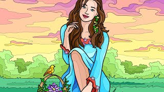 Woman in Blue Dress Picking Flowers Hey Color app Online Game Paint by Numbers #colorwithme #spring screenshot 5