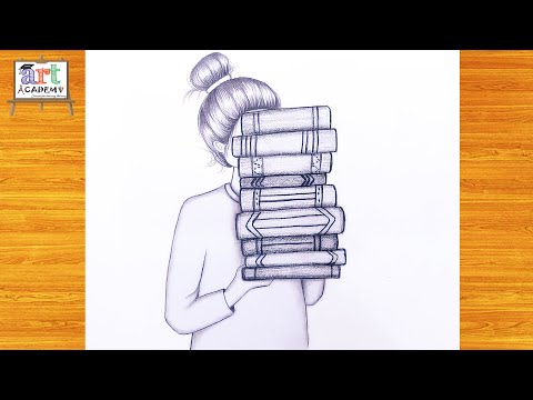 رسم طريقة رسم بنت تحمل كتب بقلم الرصاص خطوة خطوة للمبتدئين رسومات سهلة للرسم