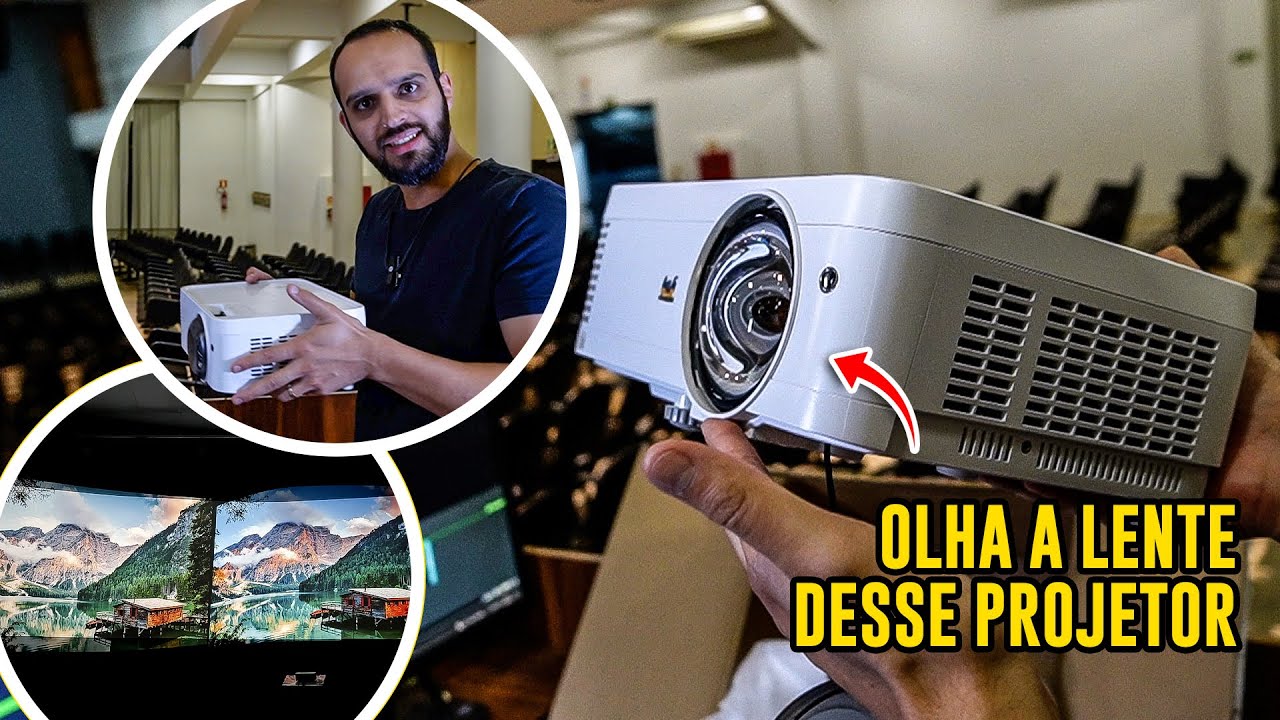TESTEI ESSE PROJETOR DE CURTA DISTÂNCIA para fazer projeção panorâmica até o chão na igreja!