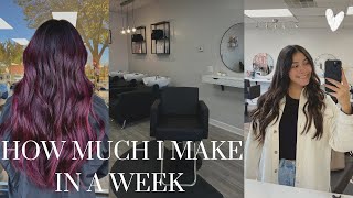 HOW MUCH I MAKE IN A WEEK AS A HAIRSTYLIST | hairstylist vlog, life update, come to work with me ♡