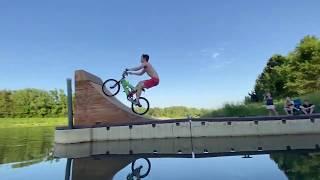 Bike ramp into lake! (INSANE FLIPS)